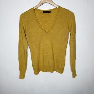 The Limited Yellow Merino Wool Blend Deep V Long Sleeve Sweater Womens Medium